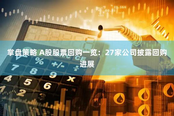 掌盘策略 A股股票回购一览：27家公司披露回购进展